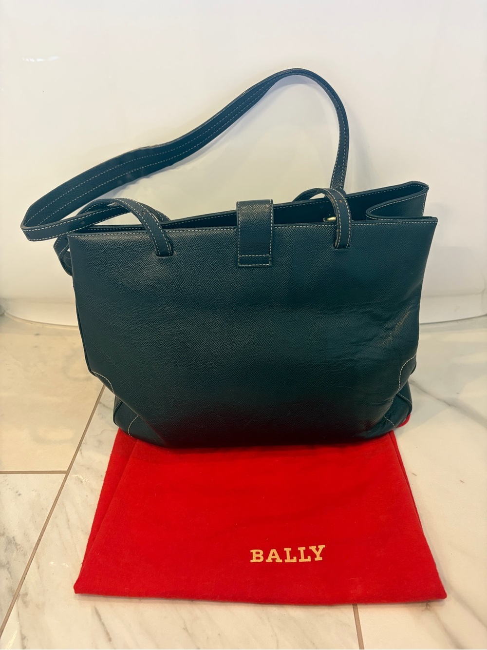Bally Switzerland Black Embossed Leather Tote Bag Italy - Picture 3 of 11